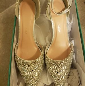 Silver rhinestone evening shoes